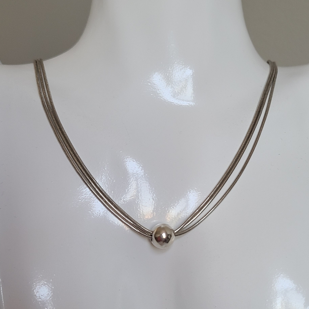 Vintage SILPADA 16" Modernist Sterling Silver 3 Strand Chain Ball Necklace